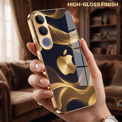 Vivo V70 FE 5G Luxury Wave Gold Electroplated Glass Phone Back Case