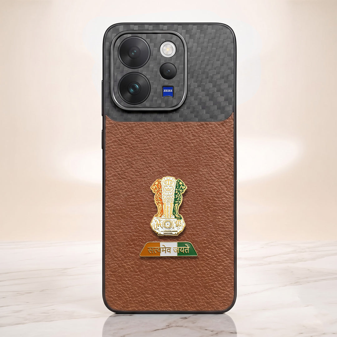 Vivo V70 5G Tri-Color Satyamev Jayate Carbon Fiber Leather Hybrid Phone Case