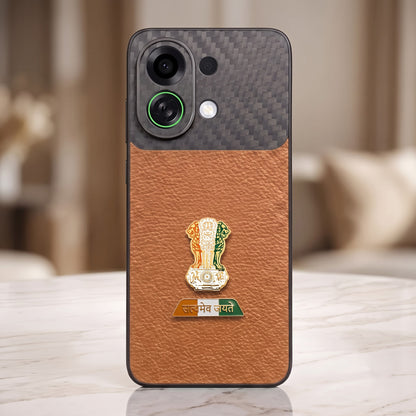 Oppo K13 Turbo 5G Tri-Color Satyamev Jayate Carbon Fiber Leather Hybrid Phone Case