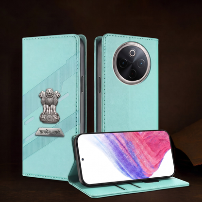 Vivo T4 5G Metal Satyamev Jayate 2-in-1 Emblem Magnetic Flip Wallet Case