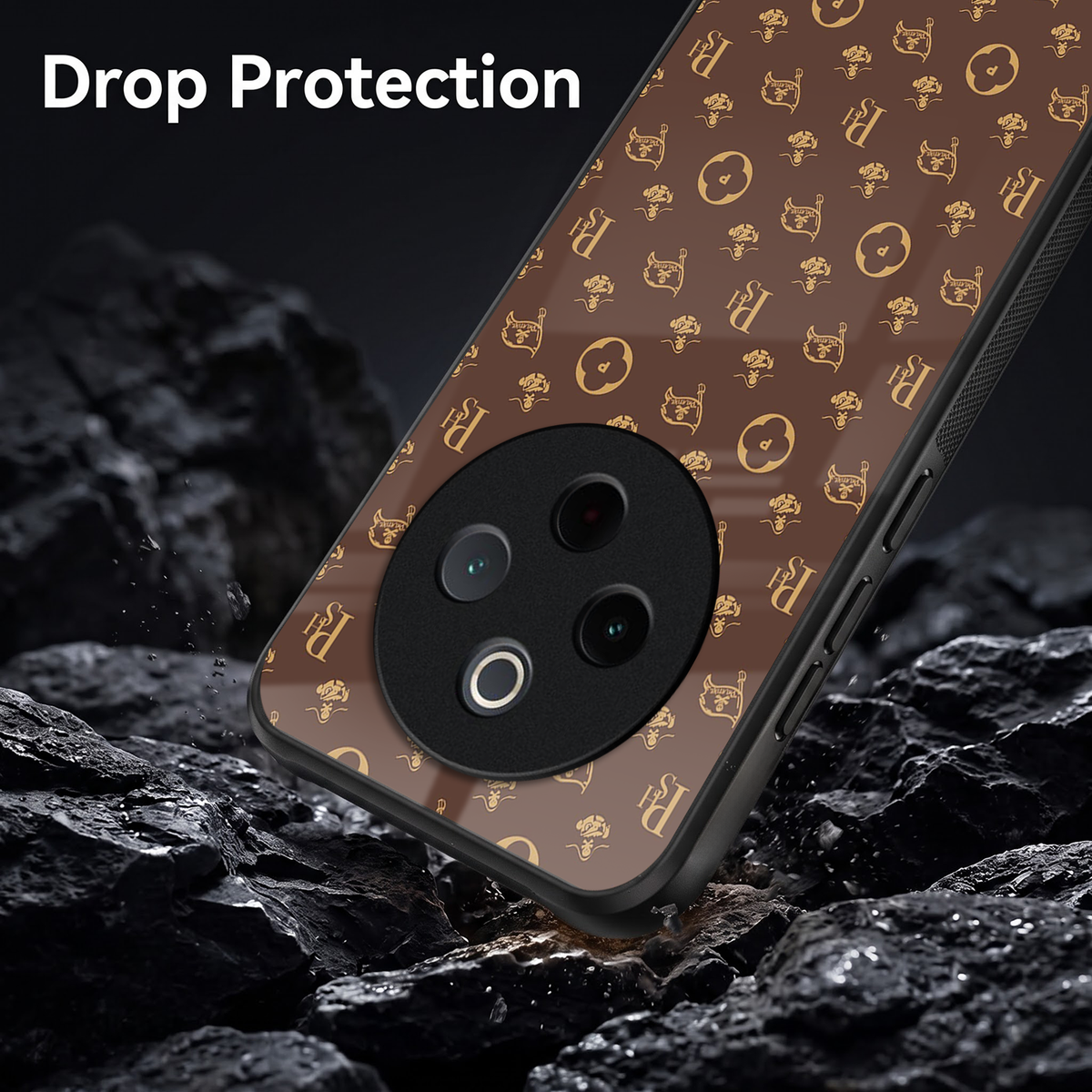 Vivo T4 5G Luxury Monogram Brown Acrylic Glass Back Case