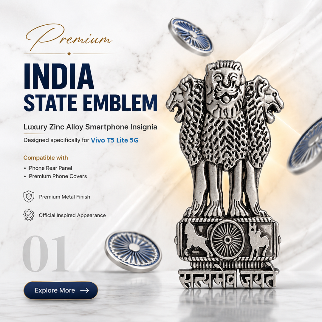 Vivo T5 Lite 5G Compatible Satyamev Jayate 3D Metal Emblem Sticker