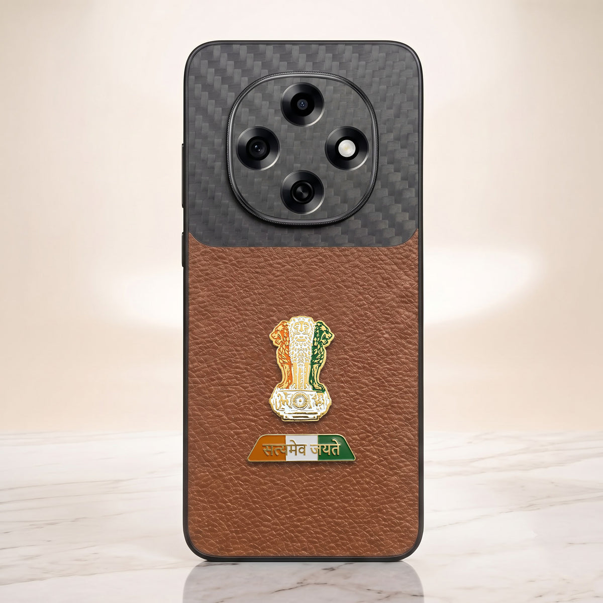 Oppo F31 Pro 5G Tri-Color Satyamev Jayate Carbon Fiber Leather Hybrid Phone Case