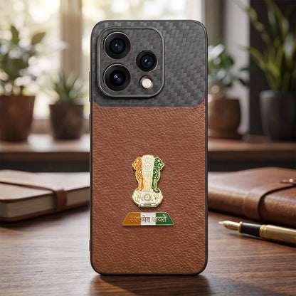 Oppo Reno 15 5G Tri-Color Satyamev Jayate Carbon Fiber Leather Hybrid Phone Case