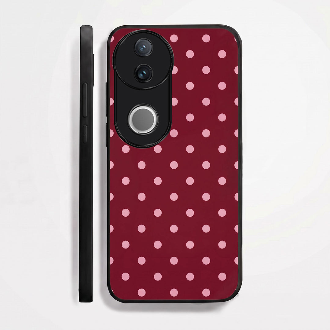 Vivo V50 5G Aesthetic Wine Red & Blush Pink Polka Dot Acrylic Back Cover