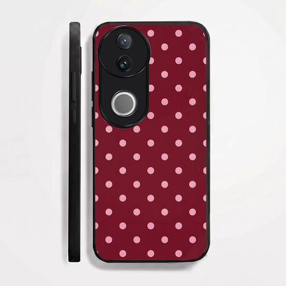 Vivo V50 5G Aesthetic Wine Red & Blush Pink Polka Dot Acrylic Back Cover