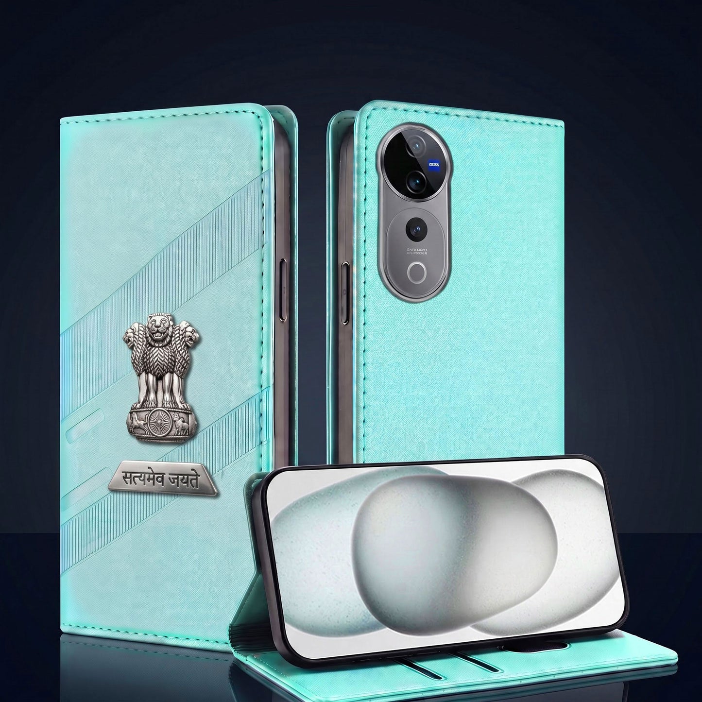 Vivo V40 Pro 5G Metal Satyamev Jayate 2-in-1 Emblem Magnetic Flip Wallet Case