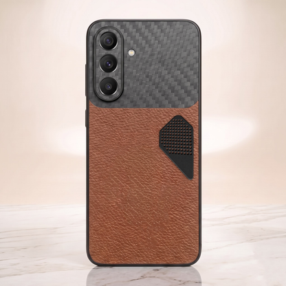 Samsung Galaxy A27 5G Carbon Fiber Heat Dissipation Leather Hybrid Phone Case