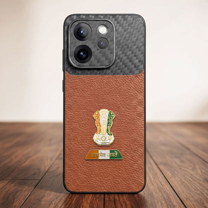 Oppo Reno 15 Pro Mini 5G Tri-Color Satyamev Jayate Carbon Fiber Leather Hybrid Phone Case