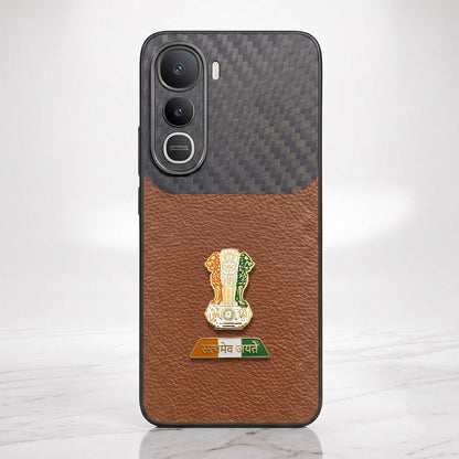 Vivo Y400 Pro 5G Tri-Color Satyamev Jayate Carbon Fiber Leather Hybrid Phone Case