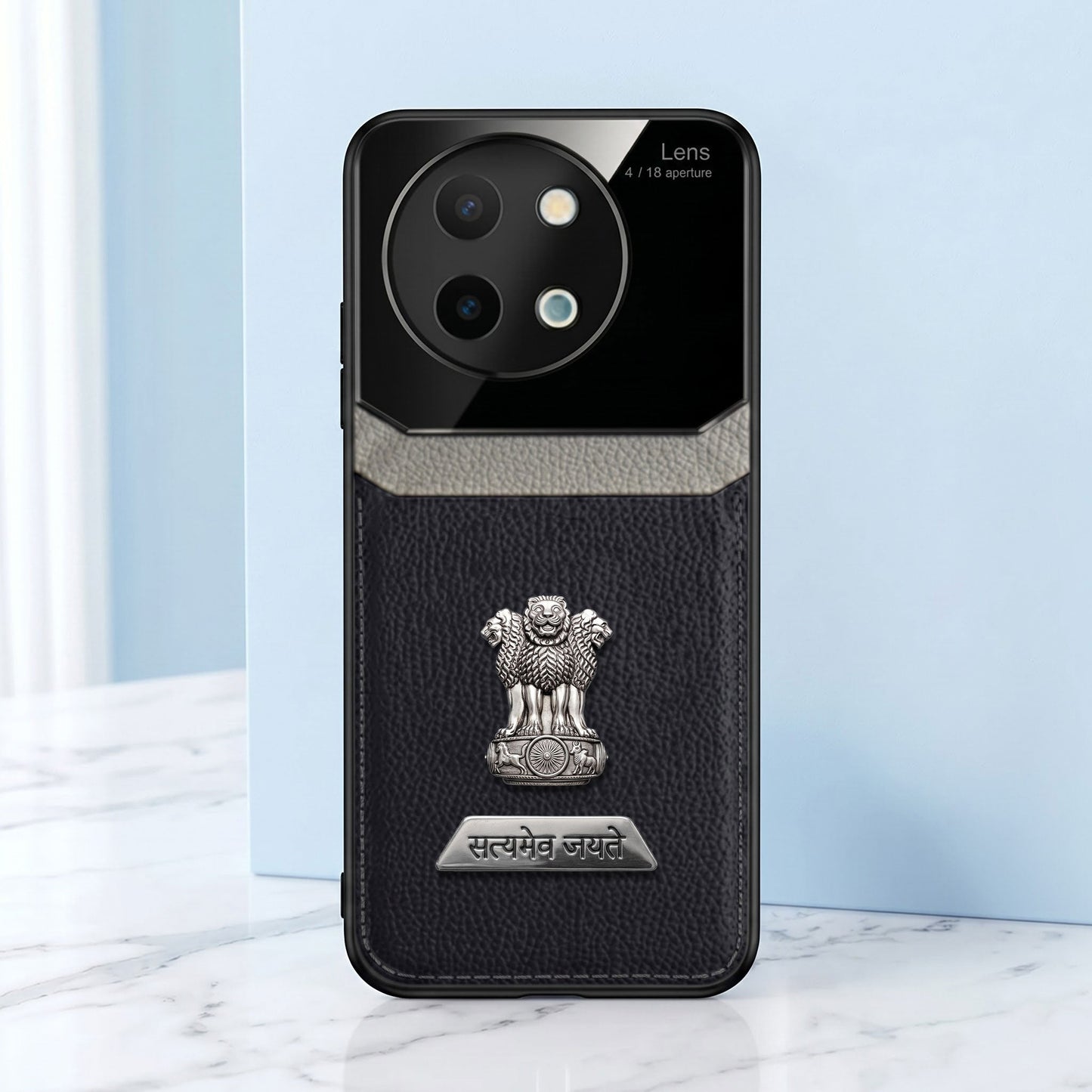 Vivo Y58 5G Satyamev Jayate 2-in-1 Emblem Leather Lens Protective Back Case