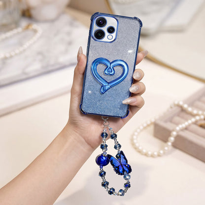 Oppo Reno 15 5G Luxury Shimmer Airbag Heart Stand Case with Charm Strap