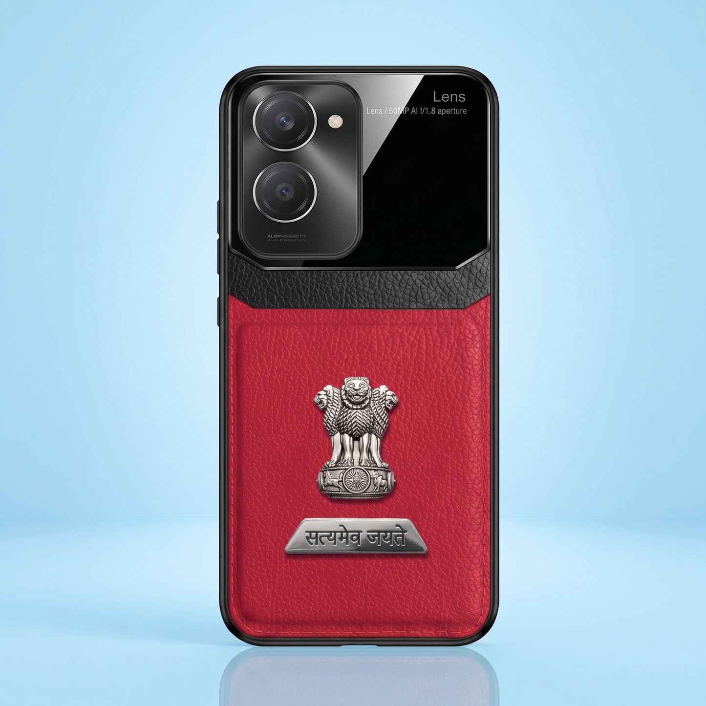 Vivo Y28s 5G Satyamev Jayate 2-in-1 Emblem Leather Lens Protective Back Case