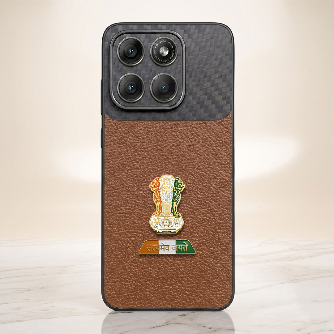 Motorola Edge 70 Fusion 5G Tri-Color Satyamev Jayate Carbon Fiber Leather Hybrid Phone Case