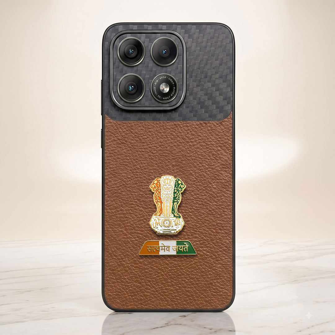 Motorola Edge 70 Pro 5G Tri-Color Satyamev Jayate Carbon Fiber Leather Hybrid Phone Case