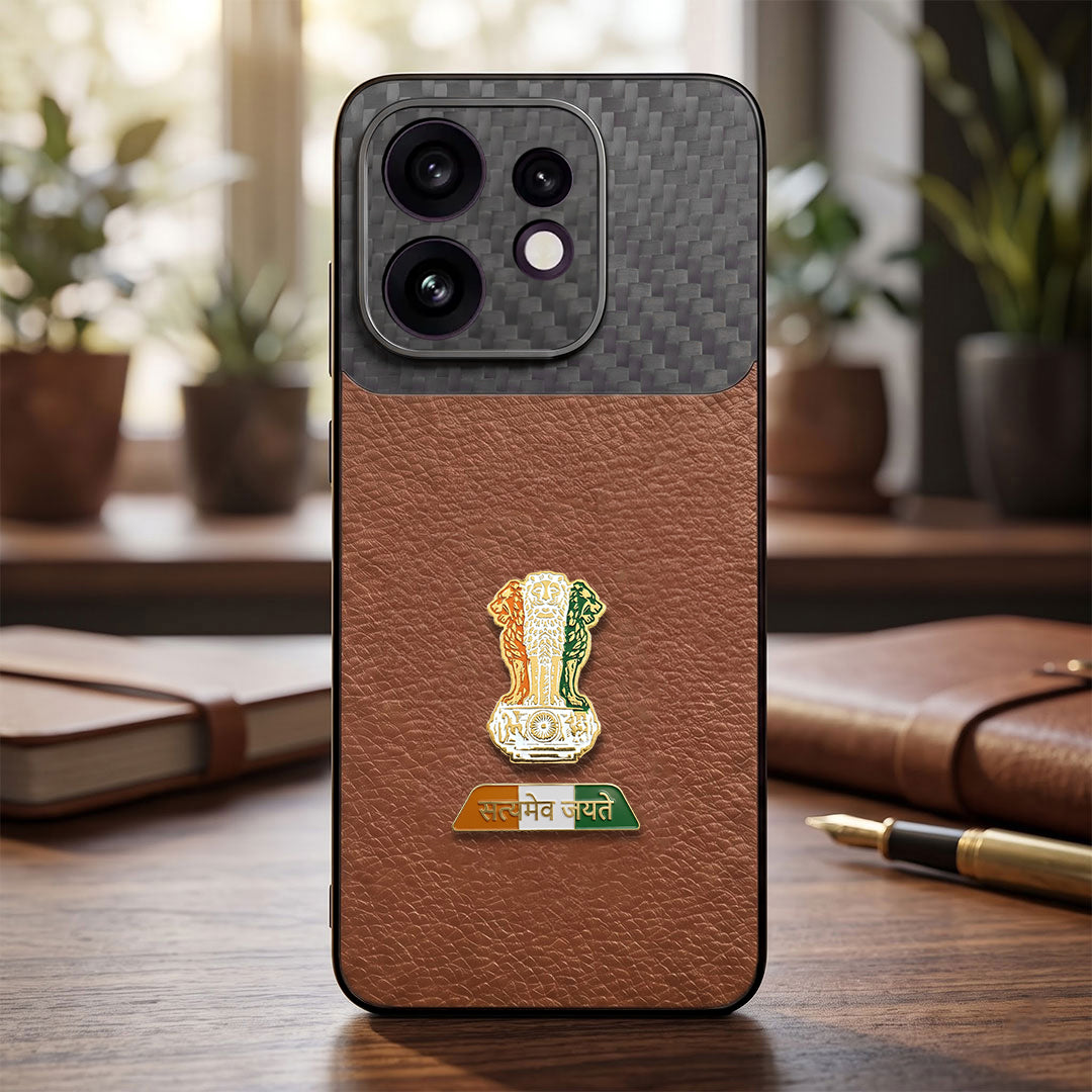 Oppo Reno 16 5G Tri-Color Satyamev Jayate Carbon Fiber Leather Hybrid Phone Case
