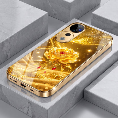 Vivo V40 Pro 5G Golden Rose Elegance Gold Electroplated Glass Phone Back Case