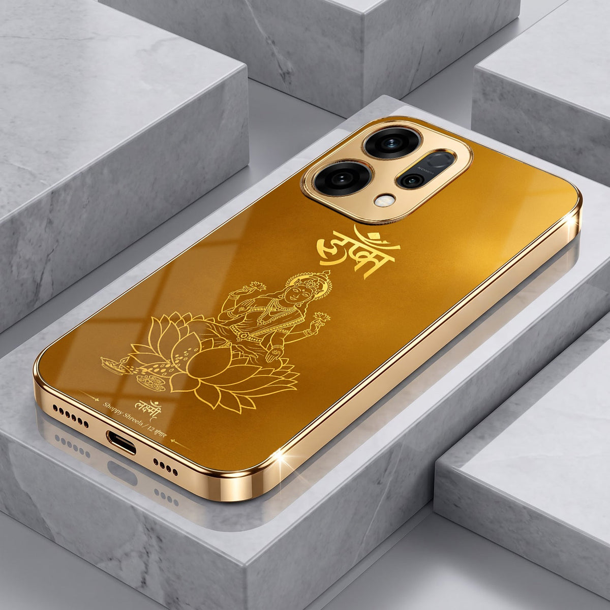 Oppo Reno 14 5G Shree Lakshmi Divine Gold Electroplated Glass Phone Back Case