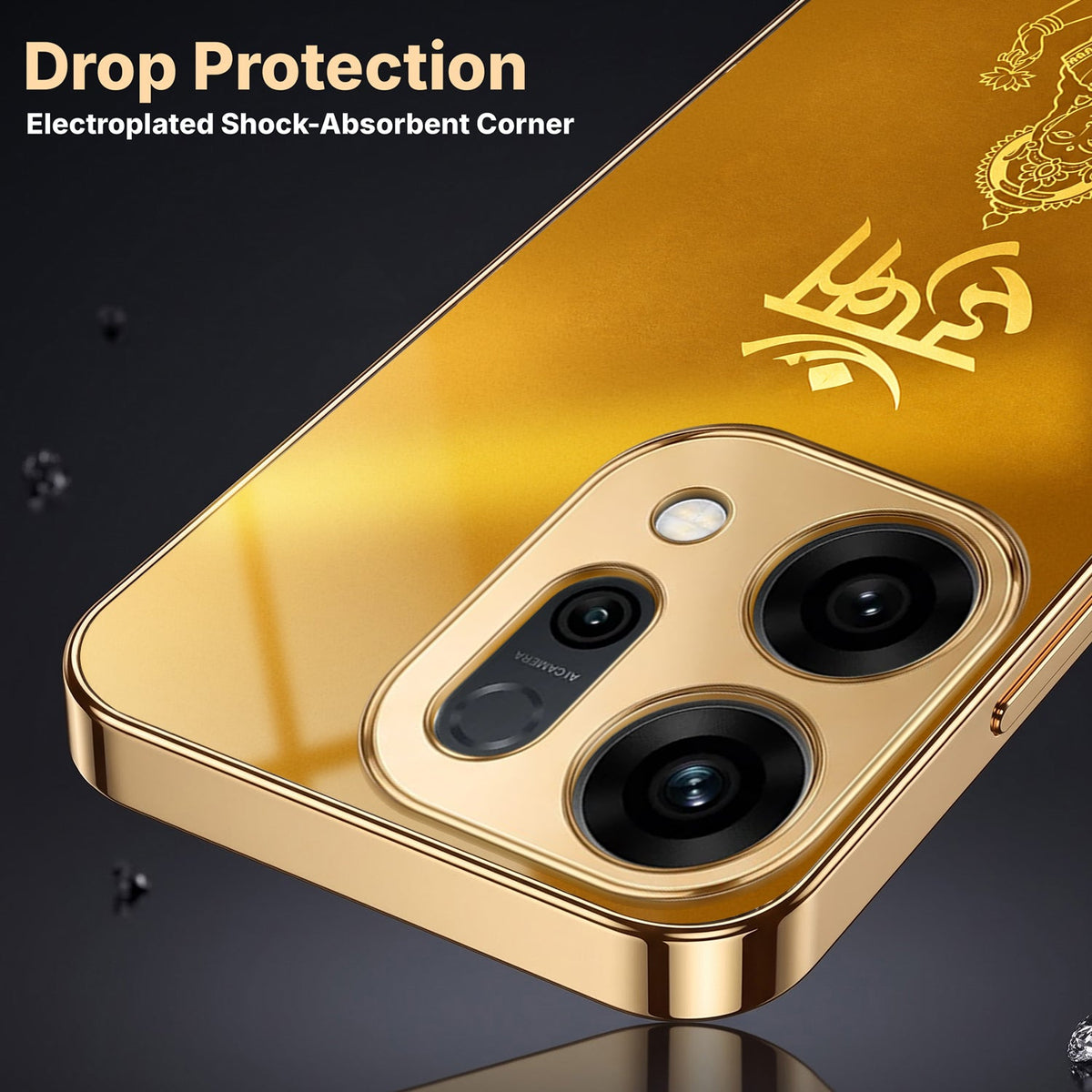 Oppo Reno 14 5G Shree Lakshmi Divine Gold Electroplated Glass Phone Back Case