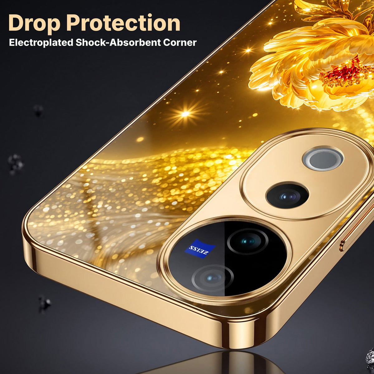 Vivo V40 Pro 5G Golden Rose Elegance Gold Electroplated Glass Phone Back Case