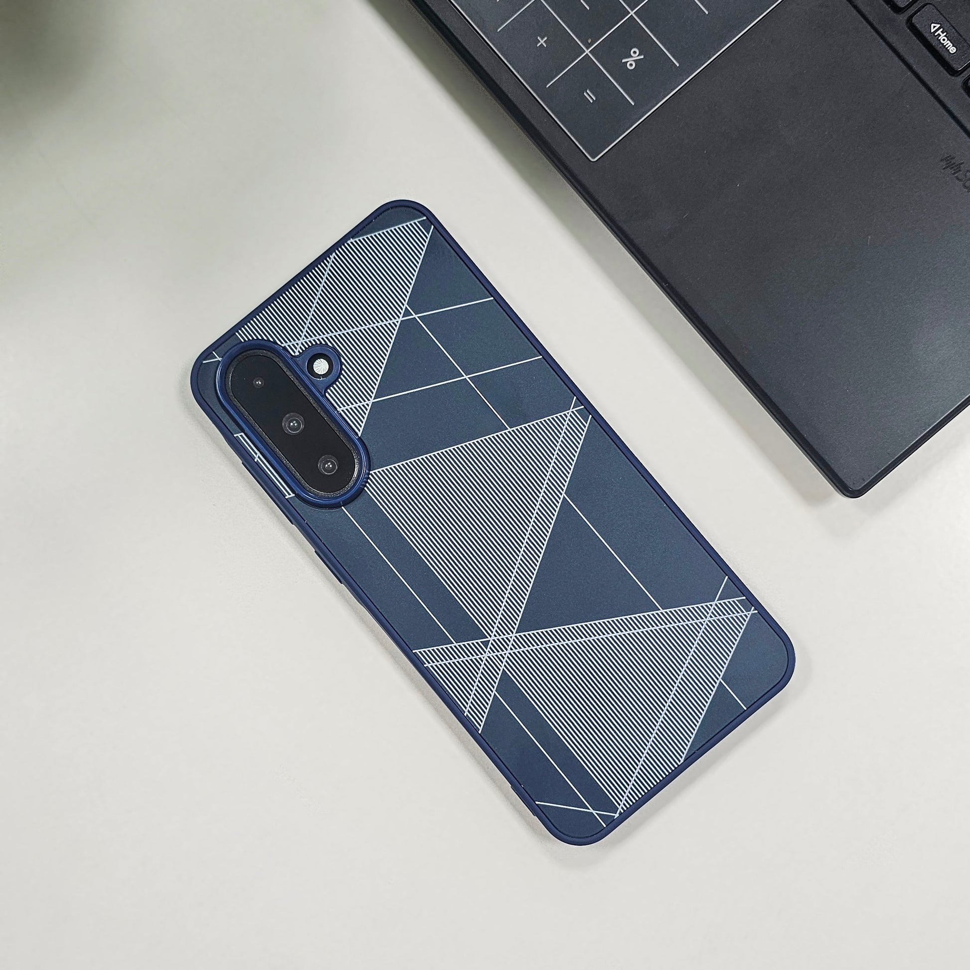 Samsung Galaxy A56 5G Triangle Pattern Matte Back Shockproof Case blue