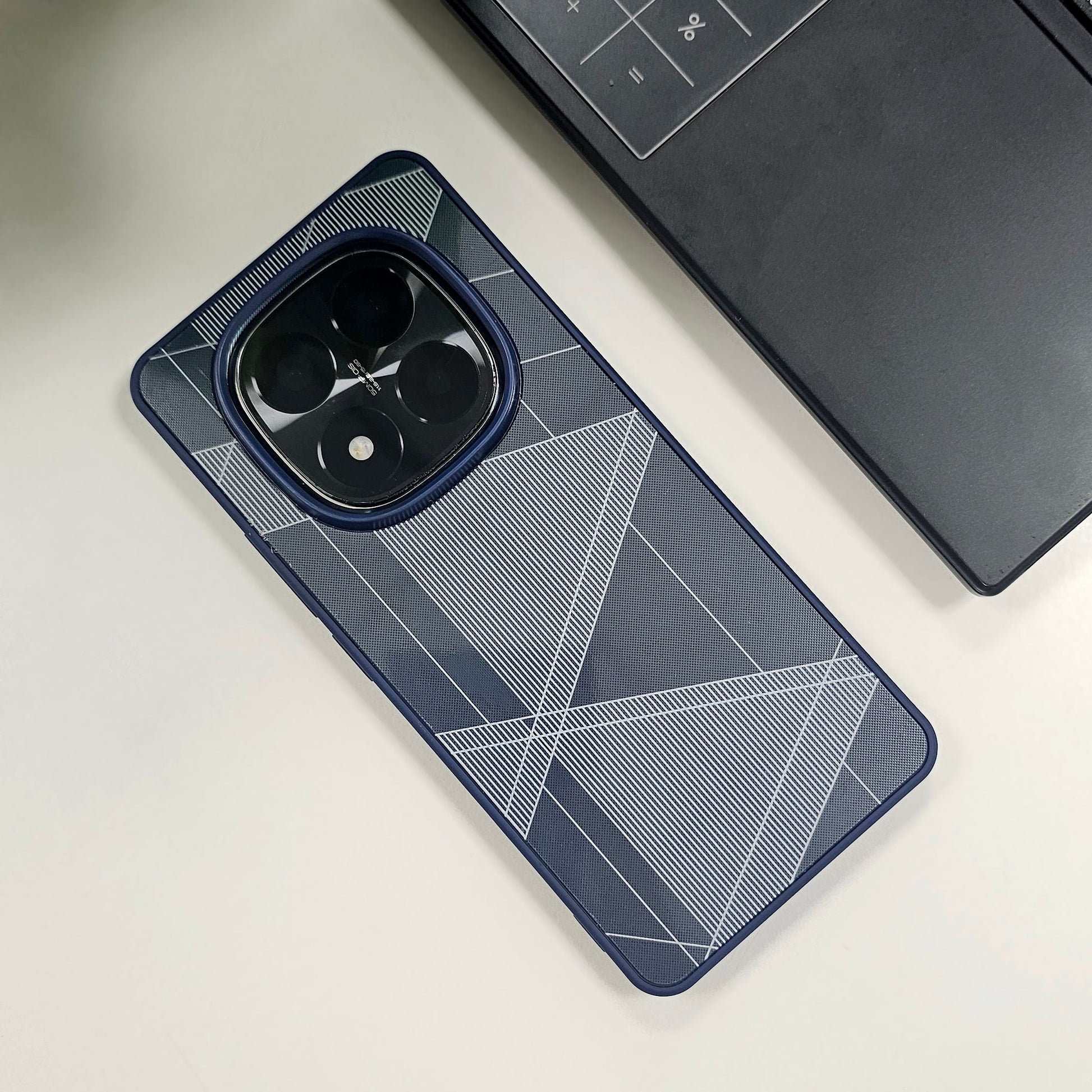 Redmi Note 14 Pro 5G Triangle Pattern Matte Back Shockproof Case blue