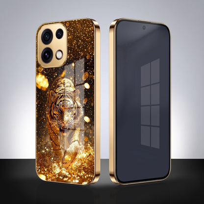 Oppo Reno 16C 5G Luxury Tiger Gold Electroplated Glass Phone Back Case