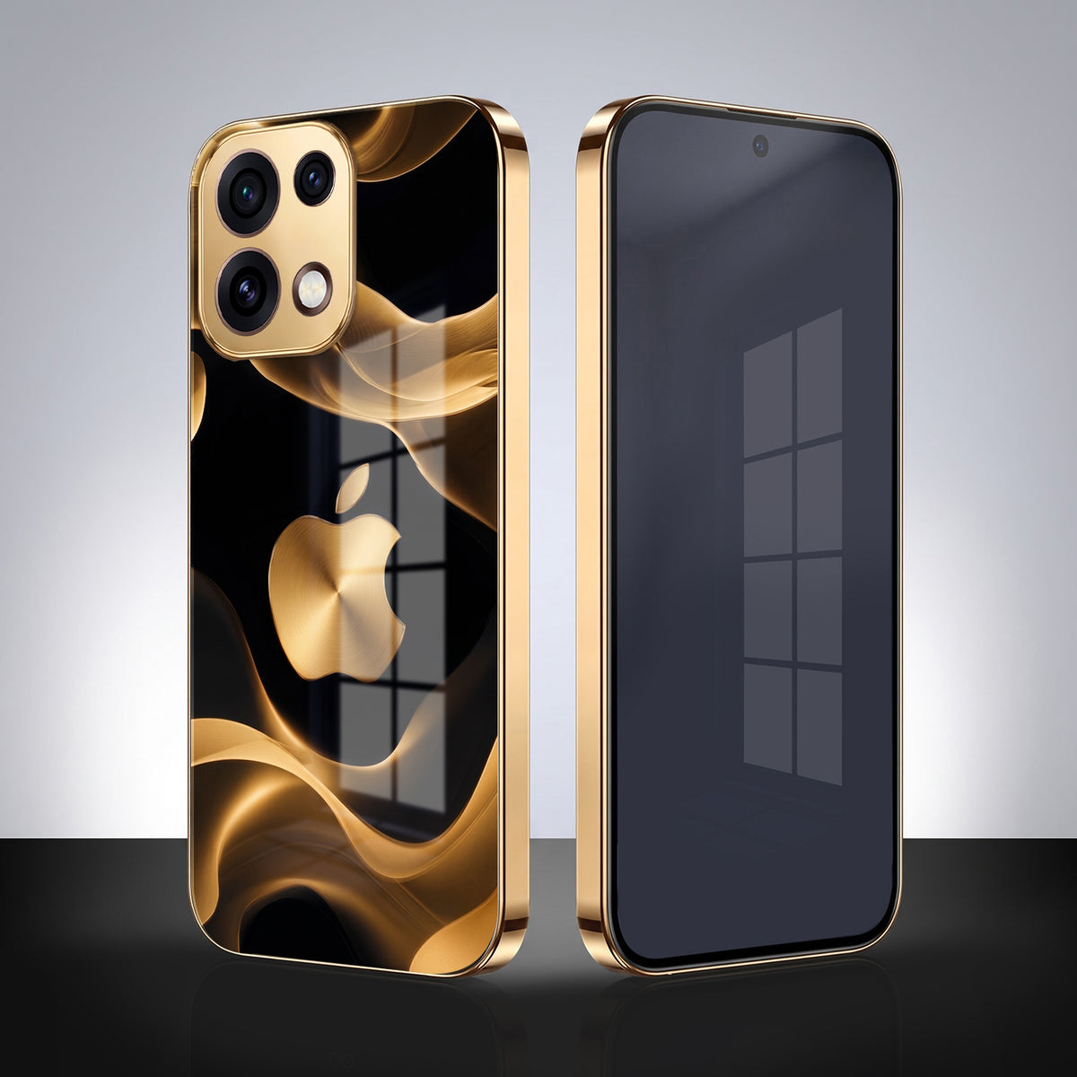Oppo Reno 16C 5G Luxury Wave Gold Electroplated Glass Phone Back Case