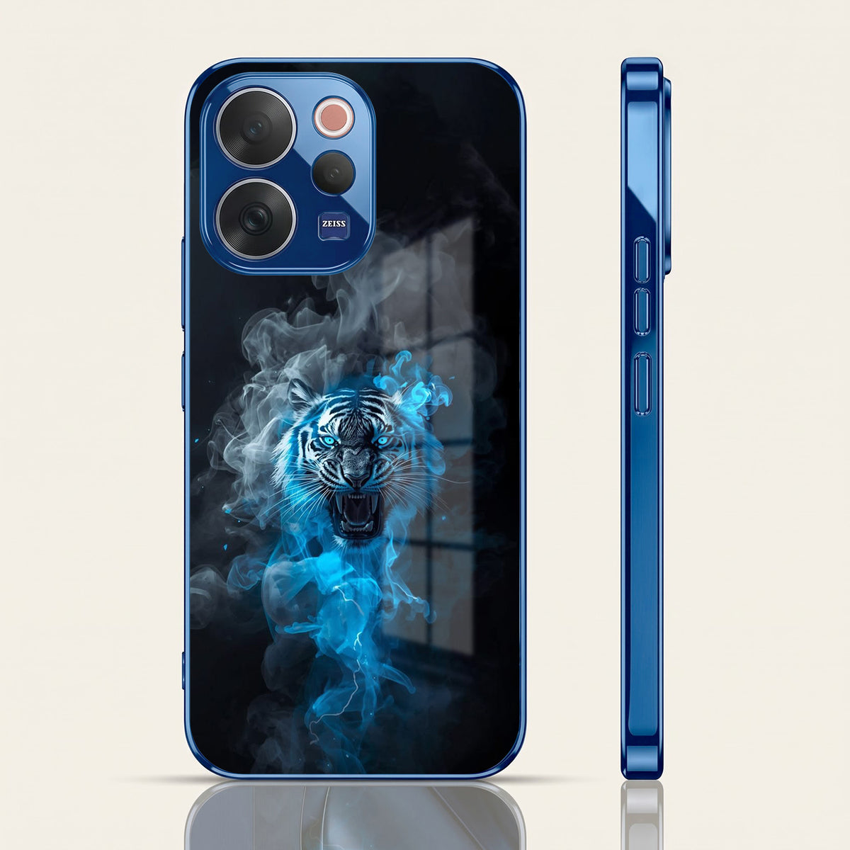 Vivo V70 5G Blue Spirit Tiger Blue Electroplated Glass Phone Back Case