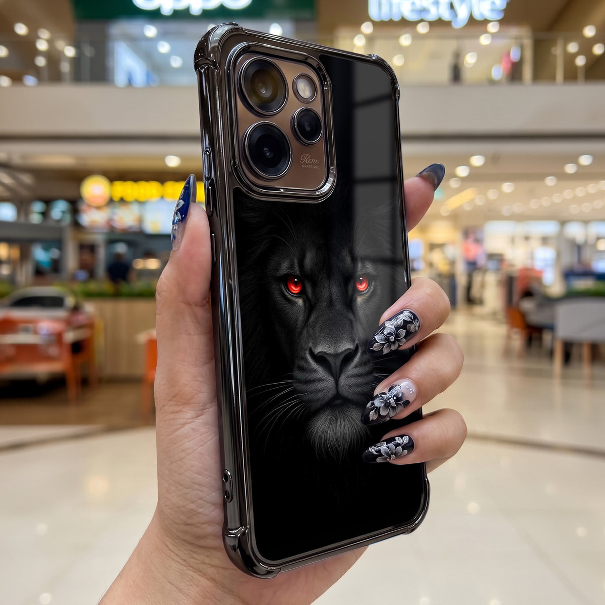 Oppo Reno 15 Pro Mini 5G Premium Black Lion Airbags Printed Back Case