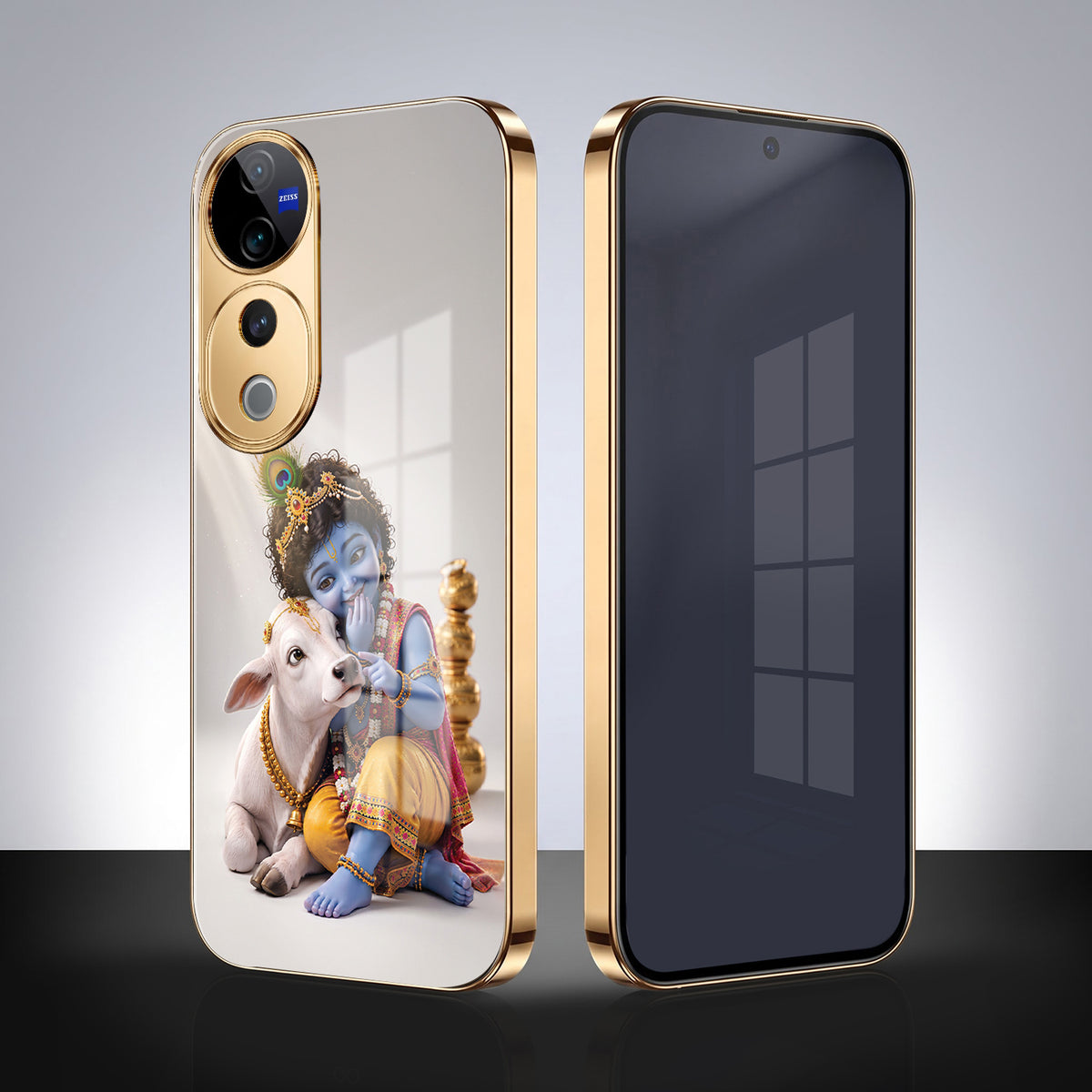 Vivo V40 Pro 5G Bal Krishna Blessings Gold Electroplated Glass Phone Back Case