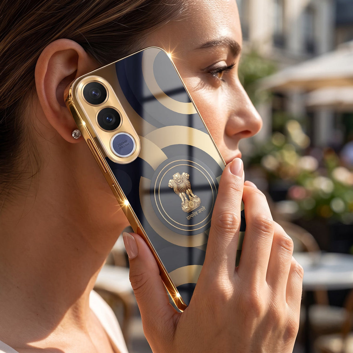 Vivo V70 FE 5G Royal Emblem Gold Electroplated Glass Phone Back Case