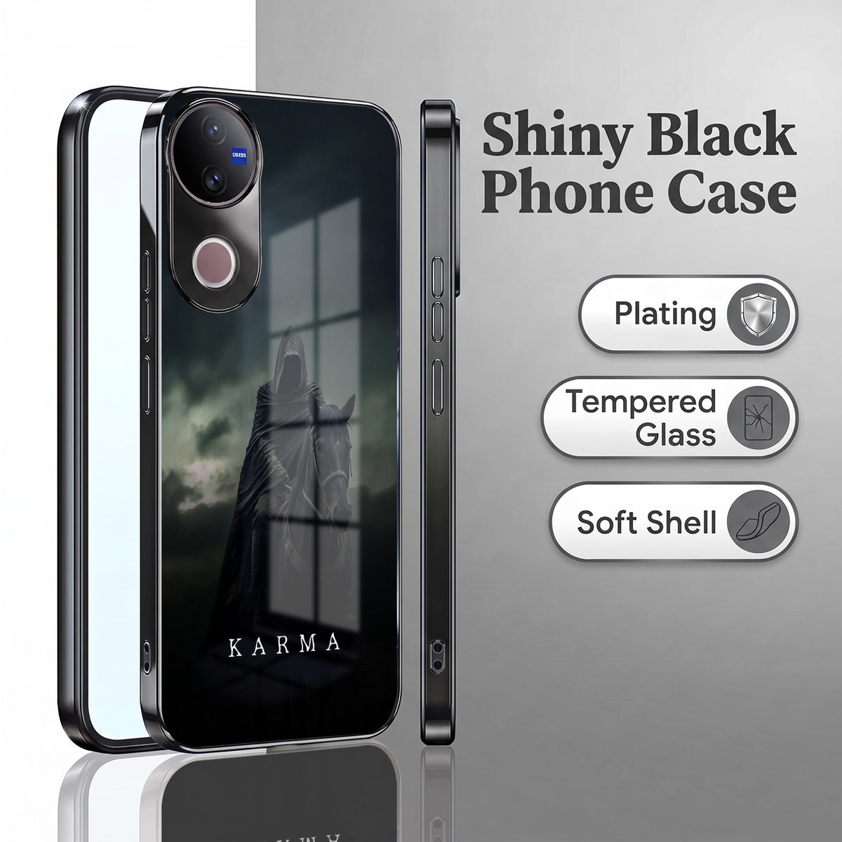 Vivo V50 5G Karma Black Electroplated Glass Phone Back Case