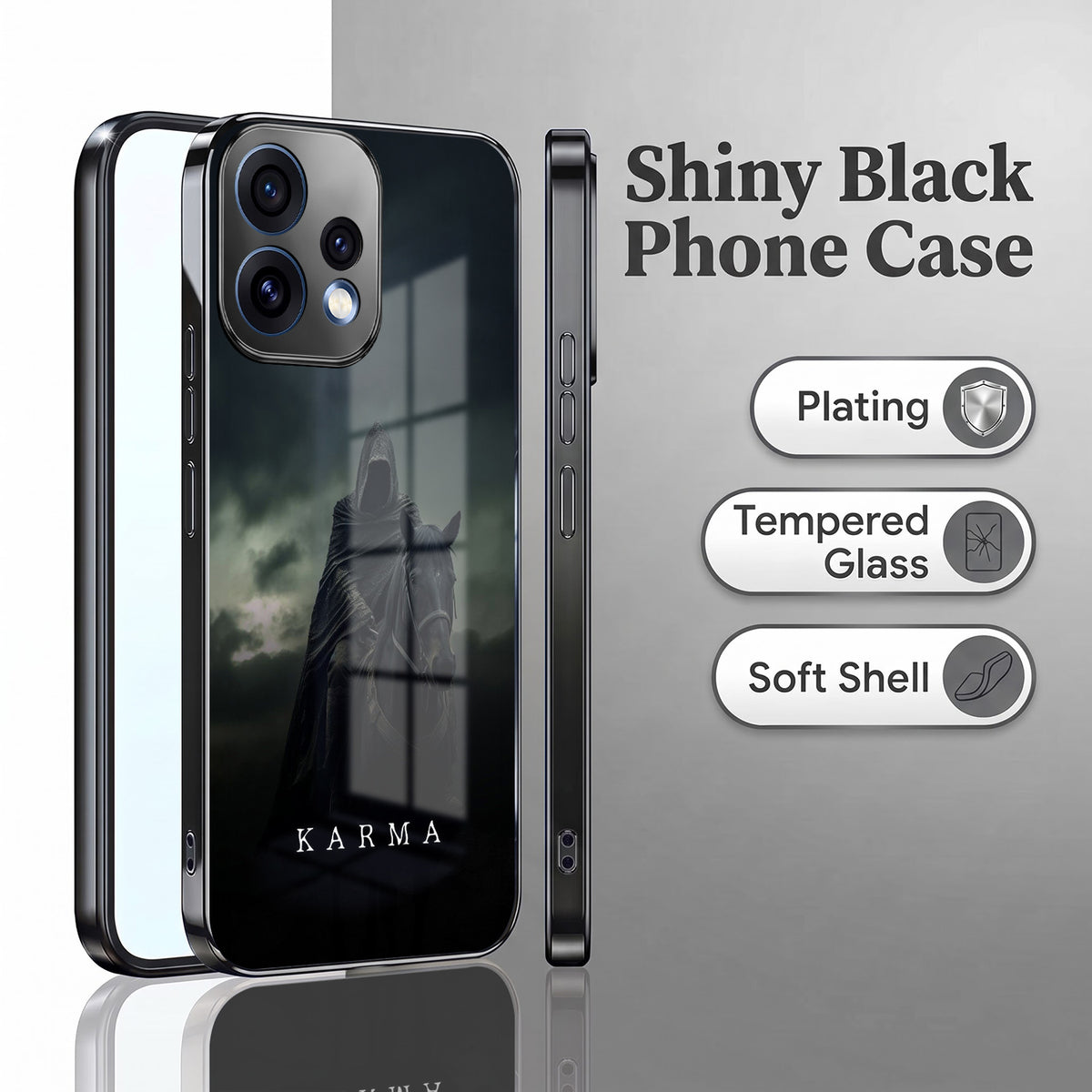 Oppo Reno 15 5G Karma Black Electroplated Glass Phone Back Case