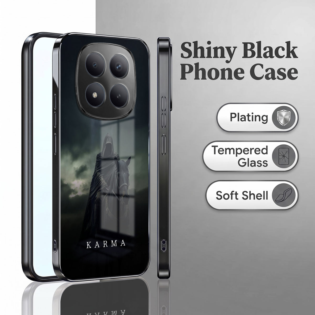 Redmi Note 15 Pro Plus 5G Karma Black Electroplated Glass Phone Back Case