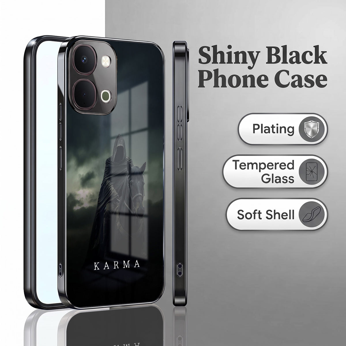 Vivo T5x 5G Karma Black Electroplated Glass Phone Back Case