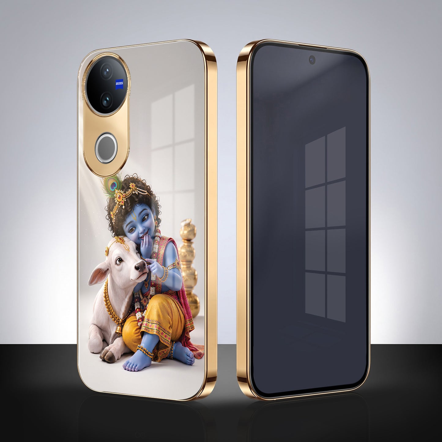 Vivo V50 5G Bal Krishna Blessings Gold Electroplated Glass Phone Back Case