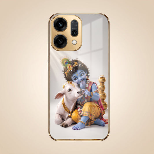 Oppo Reno 14 5G Bal Krishna Blessings Gold Electroplated Glass Phone Back Case
