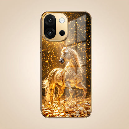 OnePlus 13s 5G Golden Horse Sparkle Gold Electroplated Glass Phone Back Case