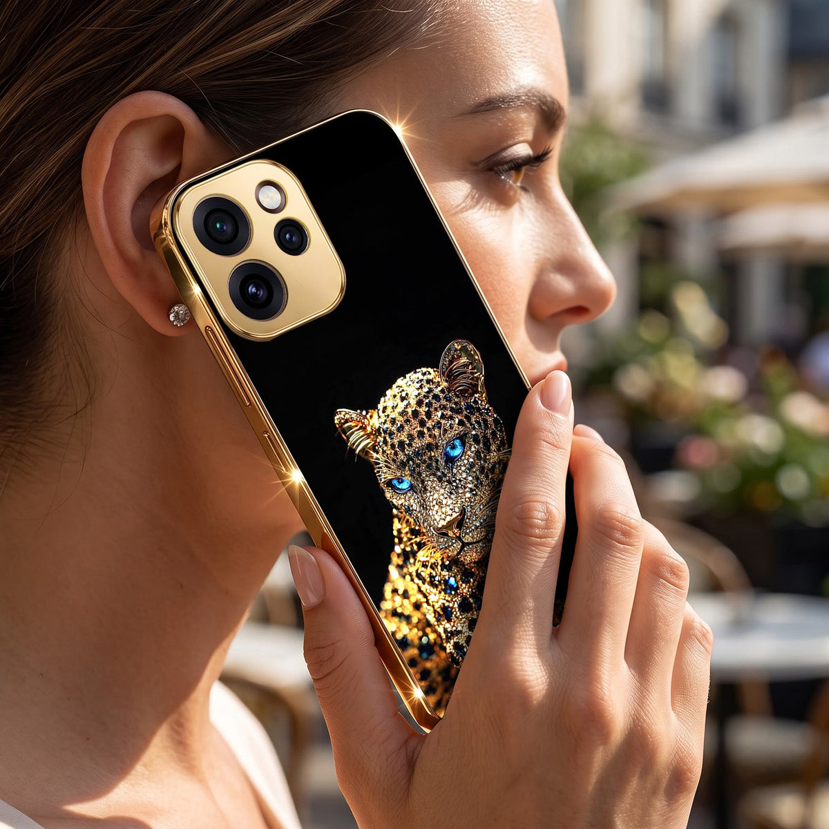 Oppo Reno 15 Pro Mini 5G Panther Gold Electroplated Glass Phone Back Case