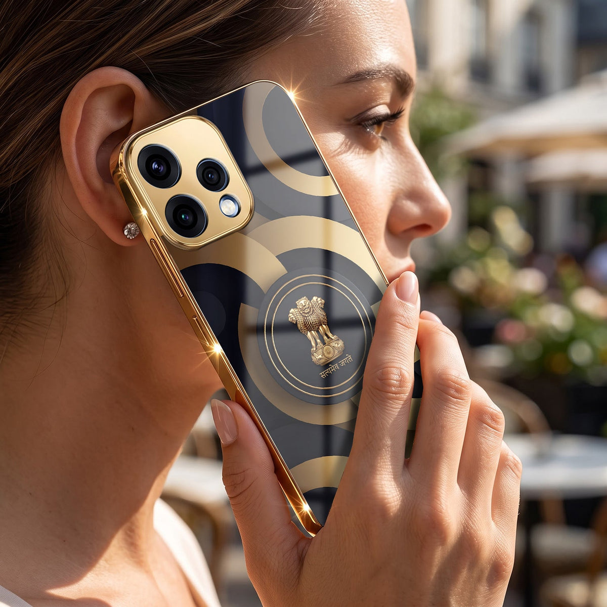Oppo Reno 15 5G Royal Emblem Gold Electroplated Glass Phone Back Case