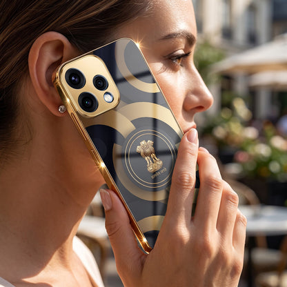 Oppo Reno 15 5G Royal Emblem Gold Electroplated Glass Phone Back Case