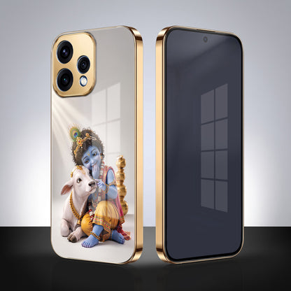 Oppo Reno 15 5G Bal Krishna Blessings Gold Electroplated Glass Phone Back Case