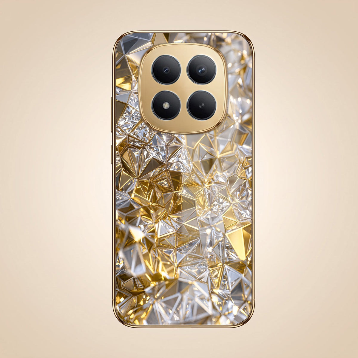 Redmi Note 15 Pro+ 5G White Diamond Shatter Gold Electroplated Glass Phone Back Case
