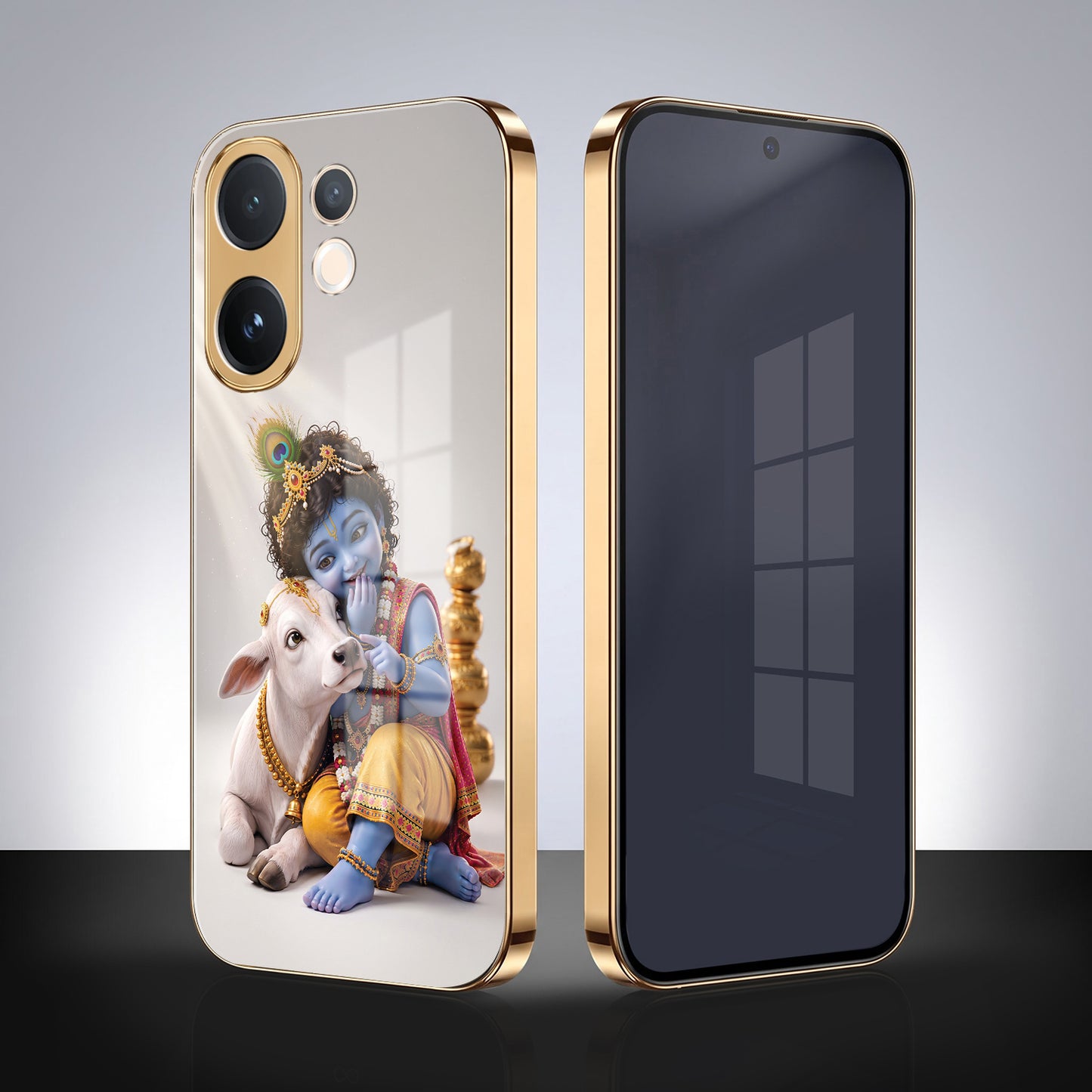 Vivo V60 5G Bal Krishna Blessings Gold Electroplated Glass Phone Back Case