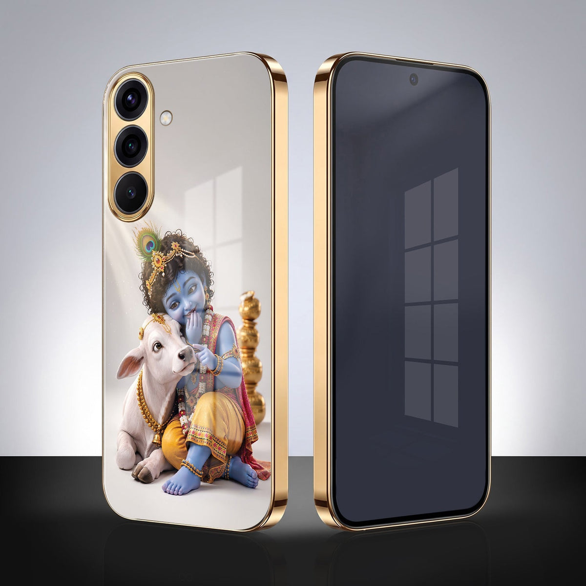 Samsung Galaxy A56 5G Bal Krishna Blessings Gold Electroplated Glass Phone Back Case