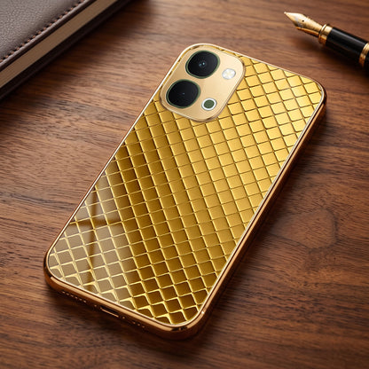 Vivo T5x 5G Golden Criss Cross Gold Electroplated Glass Phone Back Case