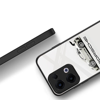 Oppo Reno 13 5G Premium Acrylic Shockproof Glass Back Case (White Porsche)