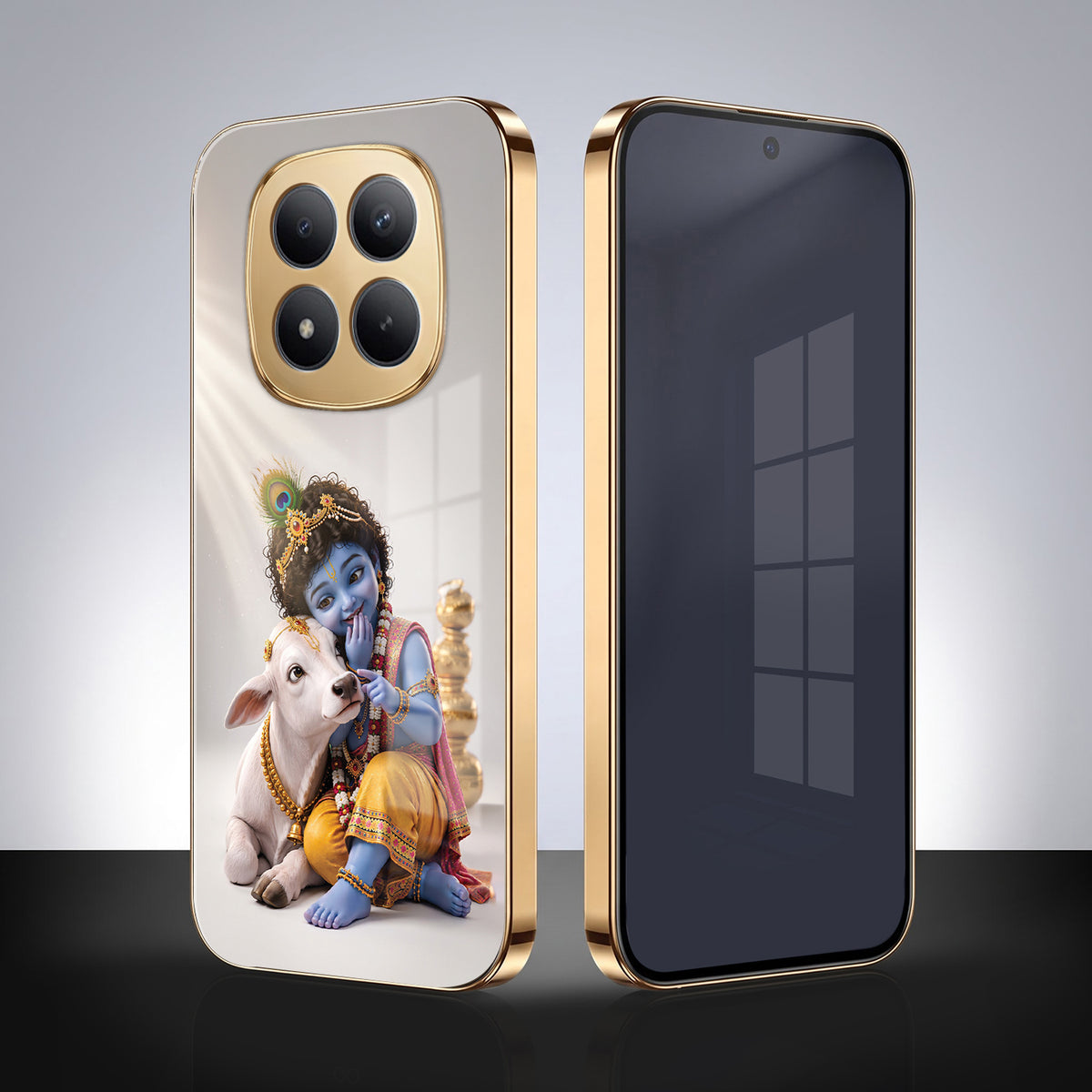 Redmi Note 15 Pro Plus 5G Bal Krishna Blessings Gold Electroplated Glass Phone Back Case