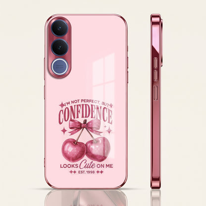 Vivo V70 FE 5G Luxury Cherry Bow Pink Electroplated Glass Phone Back Case